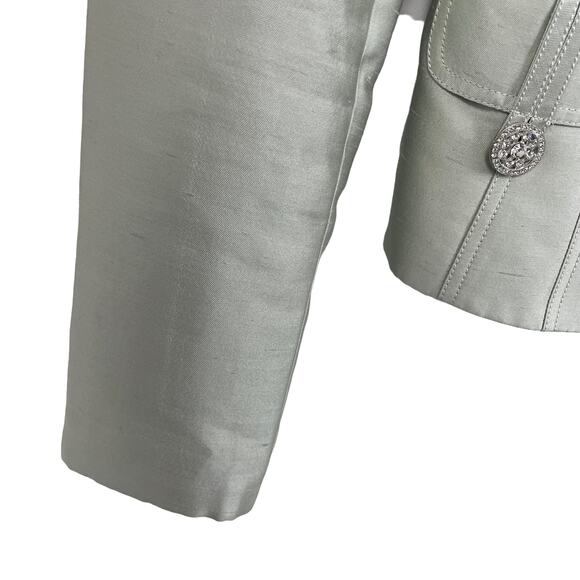 Kay Unger Silk Blend Jewel Button Front Formal Evening Blazer Jacket Green 10 - Picture 4 of 7